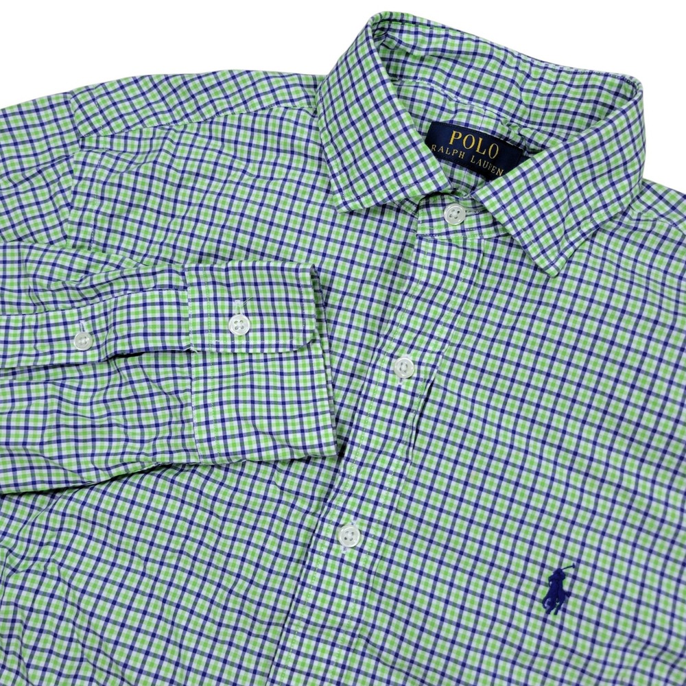Polo Ralph Lauren Button Up Shirt Mens S Green Blue Gingham Plaid Preppy